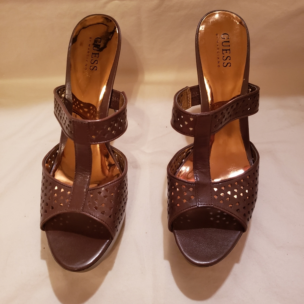 Guess womens platform leather open toe Heels